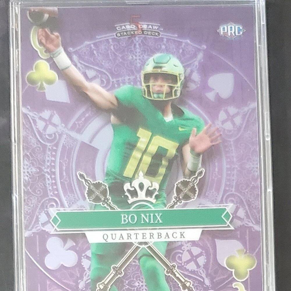 Bo Nix 2023 Wild Card 5 Card Draw #SD-BN Queen of Clubs 4/4 Oregon